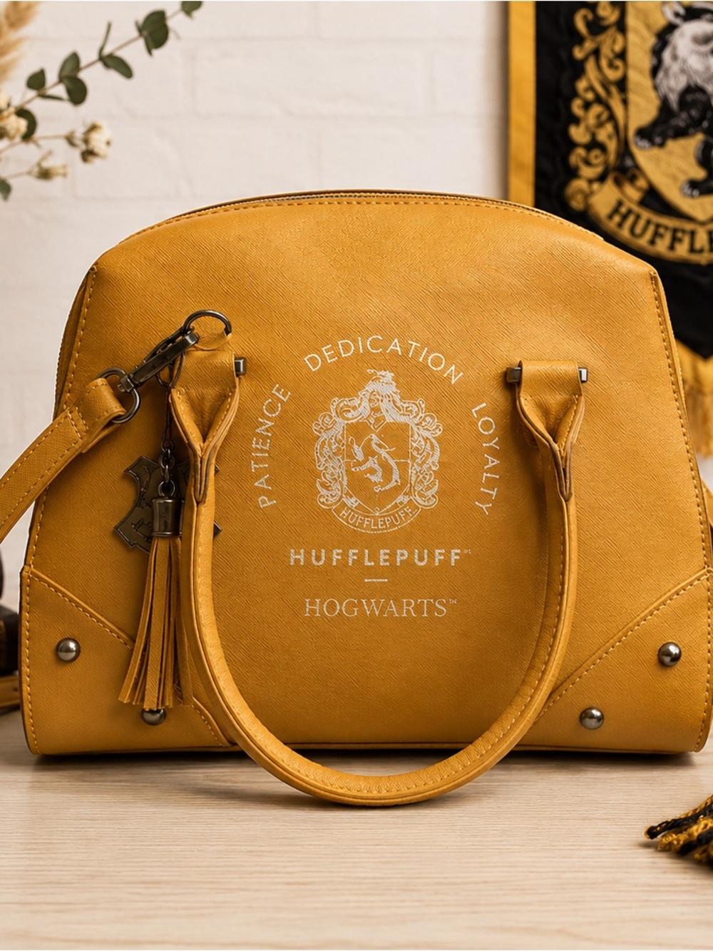 Hufflepuff Mustard Yellow Dome Satchel with Tassel Charm